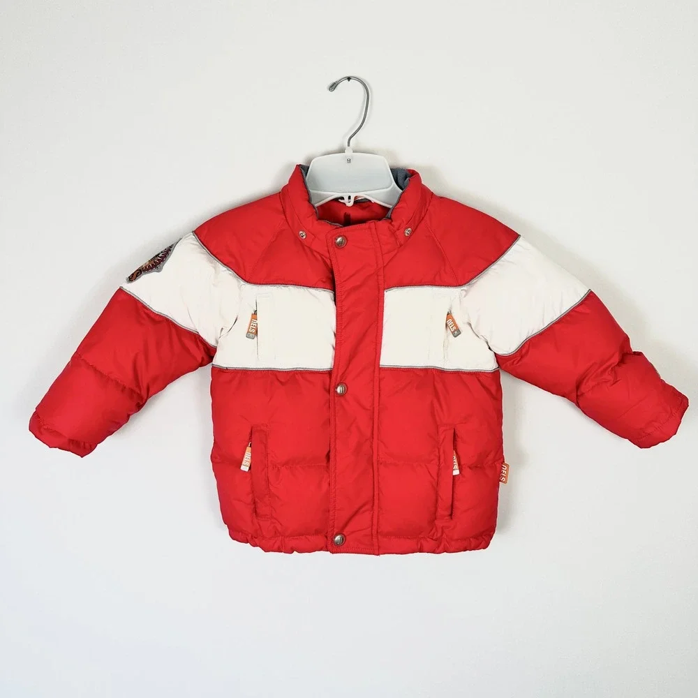 NELS Kids Red White‎ Puffer Down Feather Winter Ski Jacket 2T Outdoor Snowy